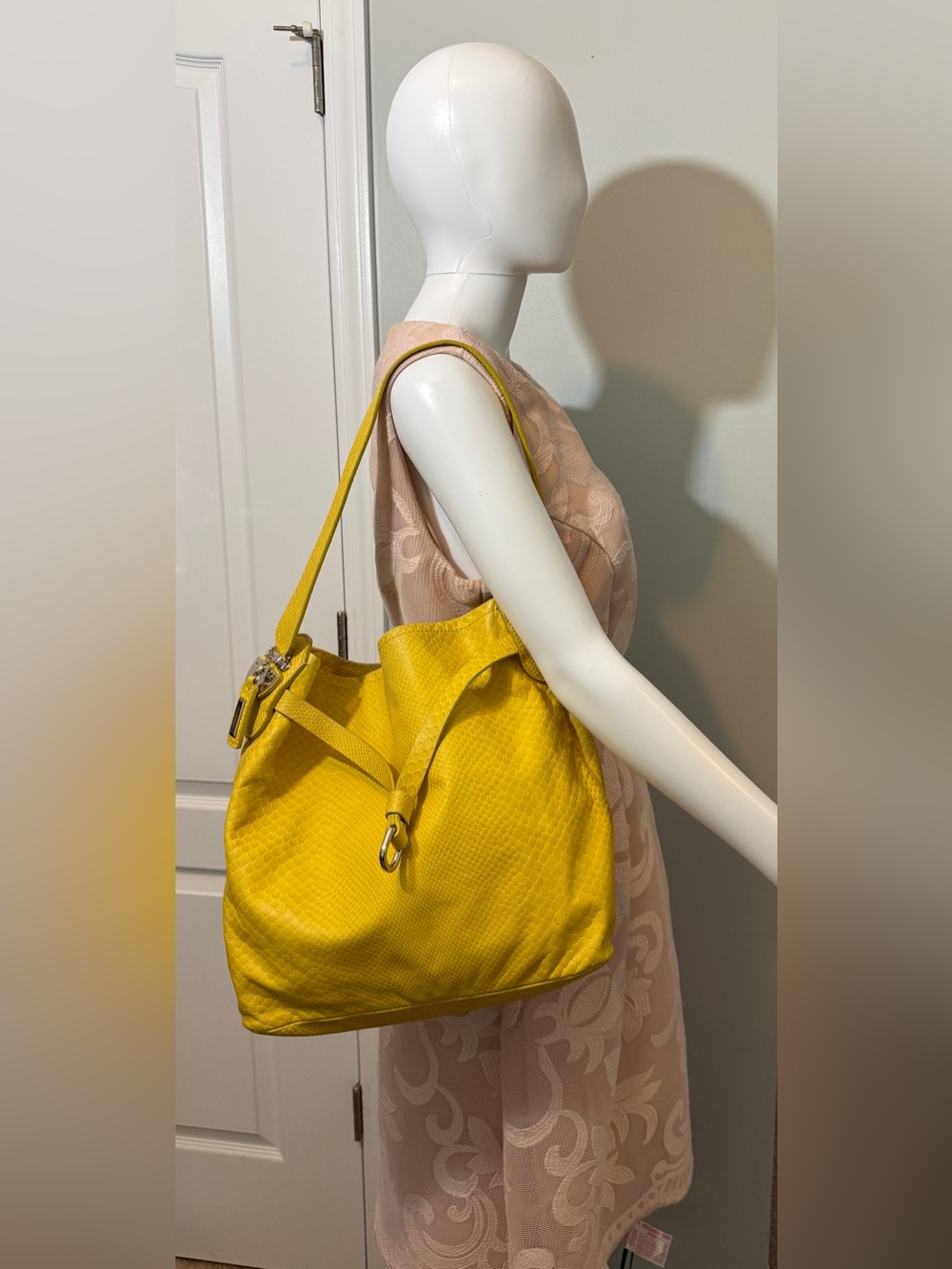 Cole Haan Casey Drawstring Hobo Shoulder Bag Sunflower Yellow Leather - Picture 2 of 16